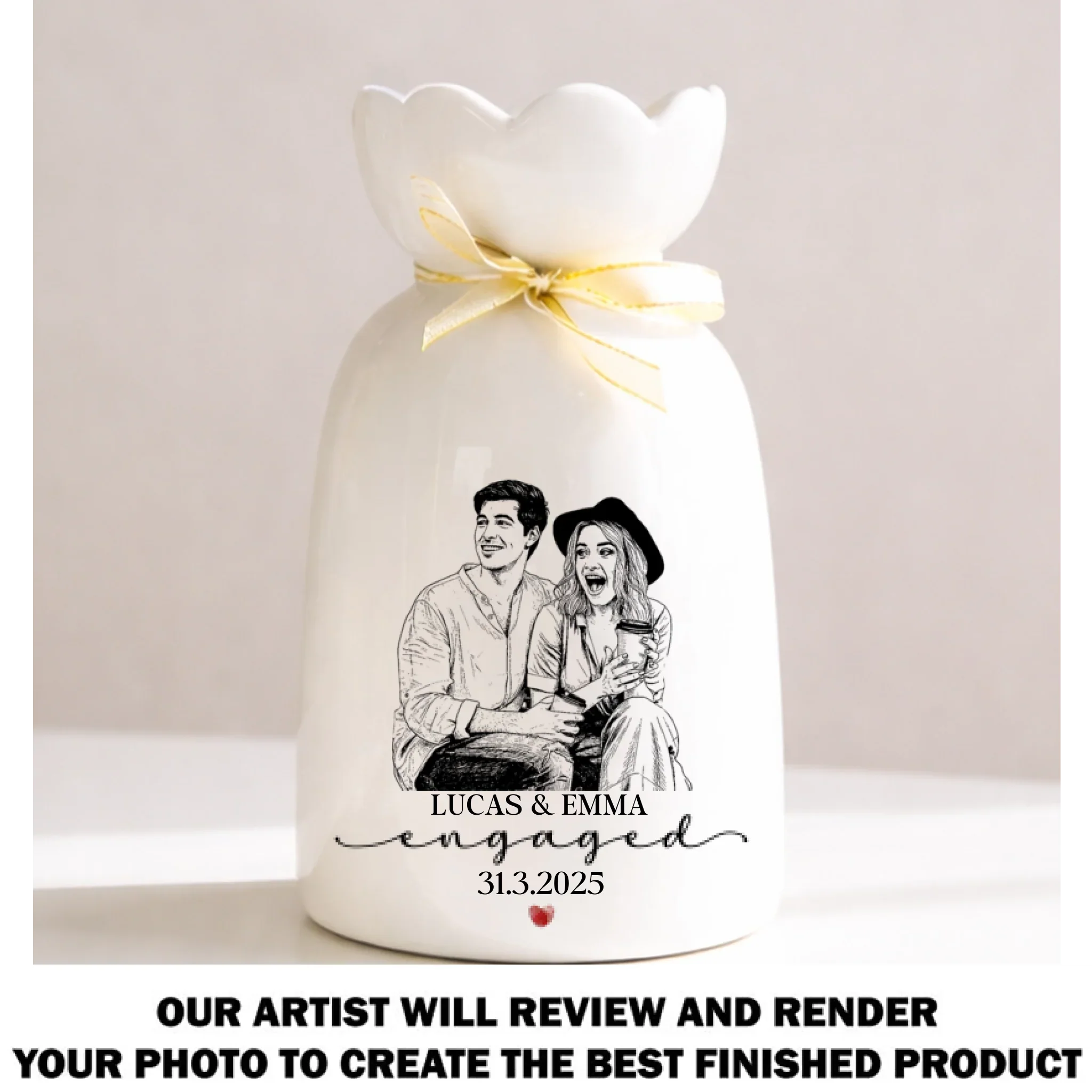 Engaged Gift - Personalized Custom Ribbon Tie Flower Vase - Image 7