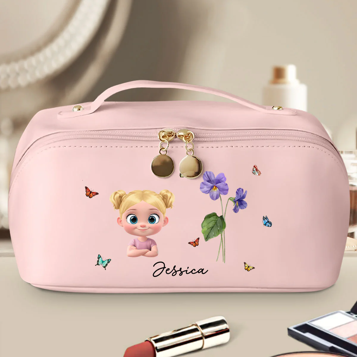 Every Child Is A Wildflower - Personalized Custom Leather Makeup Bag