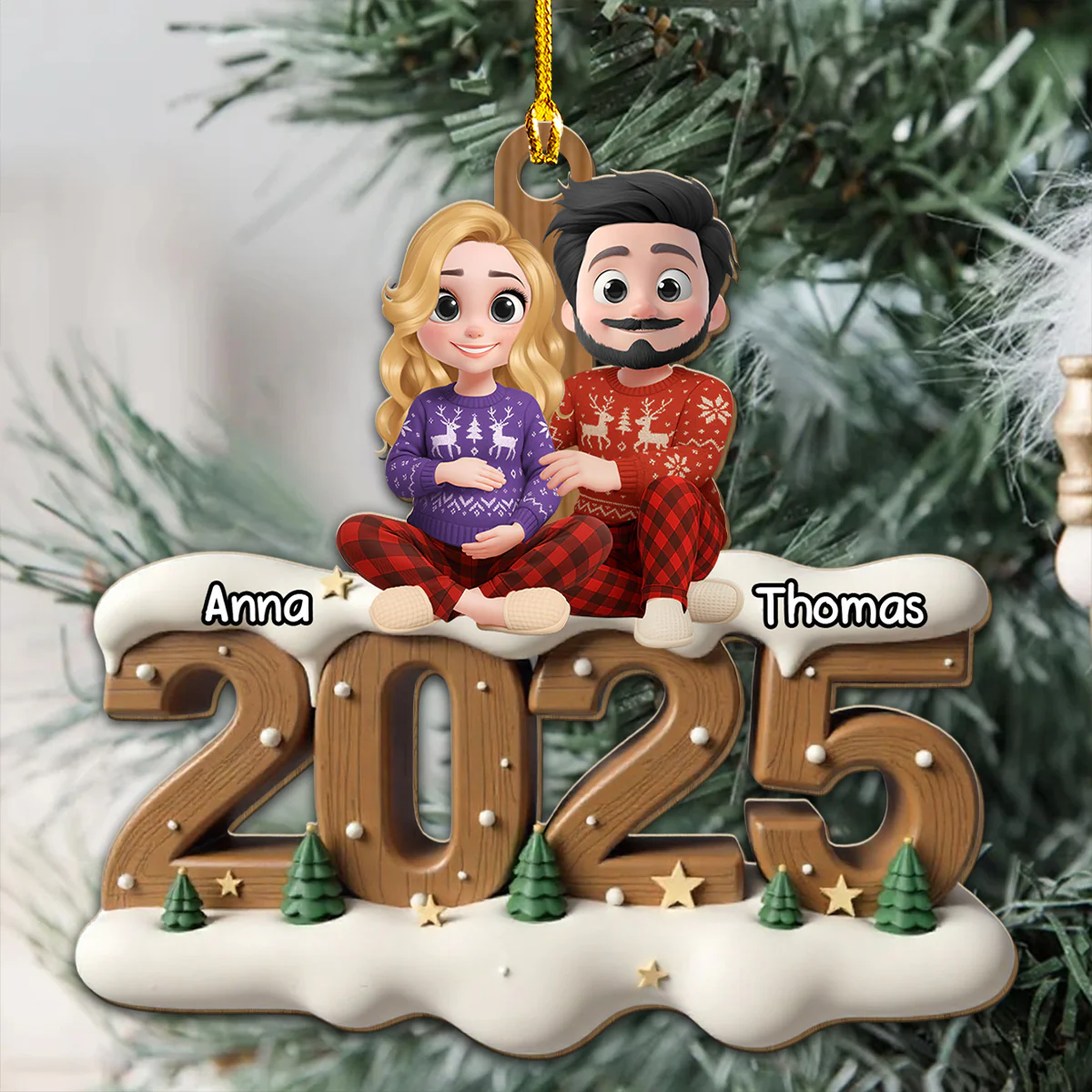 Expecting Parents - Personalized Custom 3D Effect Wood Ornament - Image 4