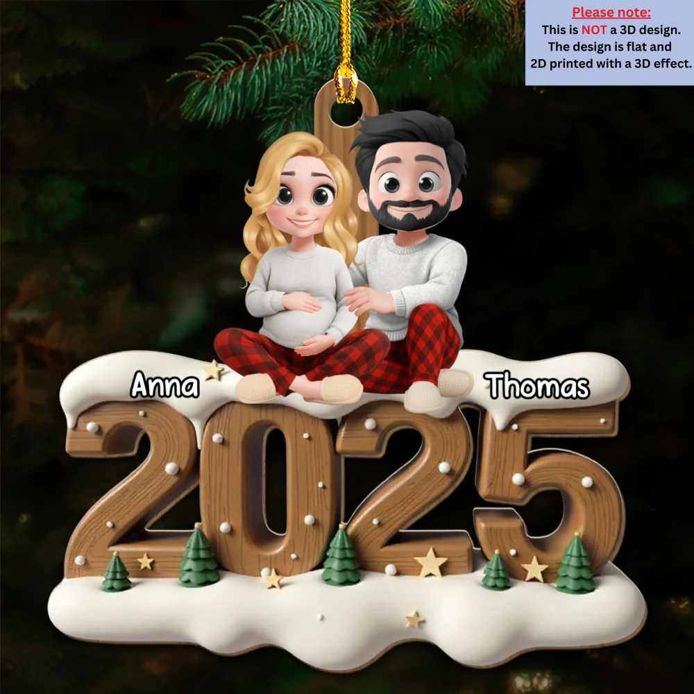 Expecting Parents - Personalized Custom 3D Effect Wood Ornament - Image 5
