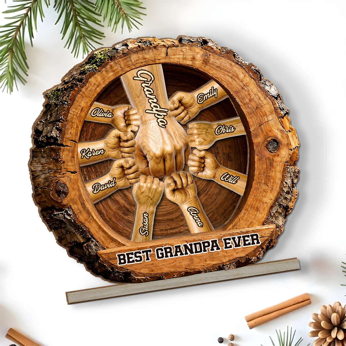 Family Bond Hand Sculpture - Personalized Custom 2-Layer Wood Plaque With Flat Base - Image 5