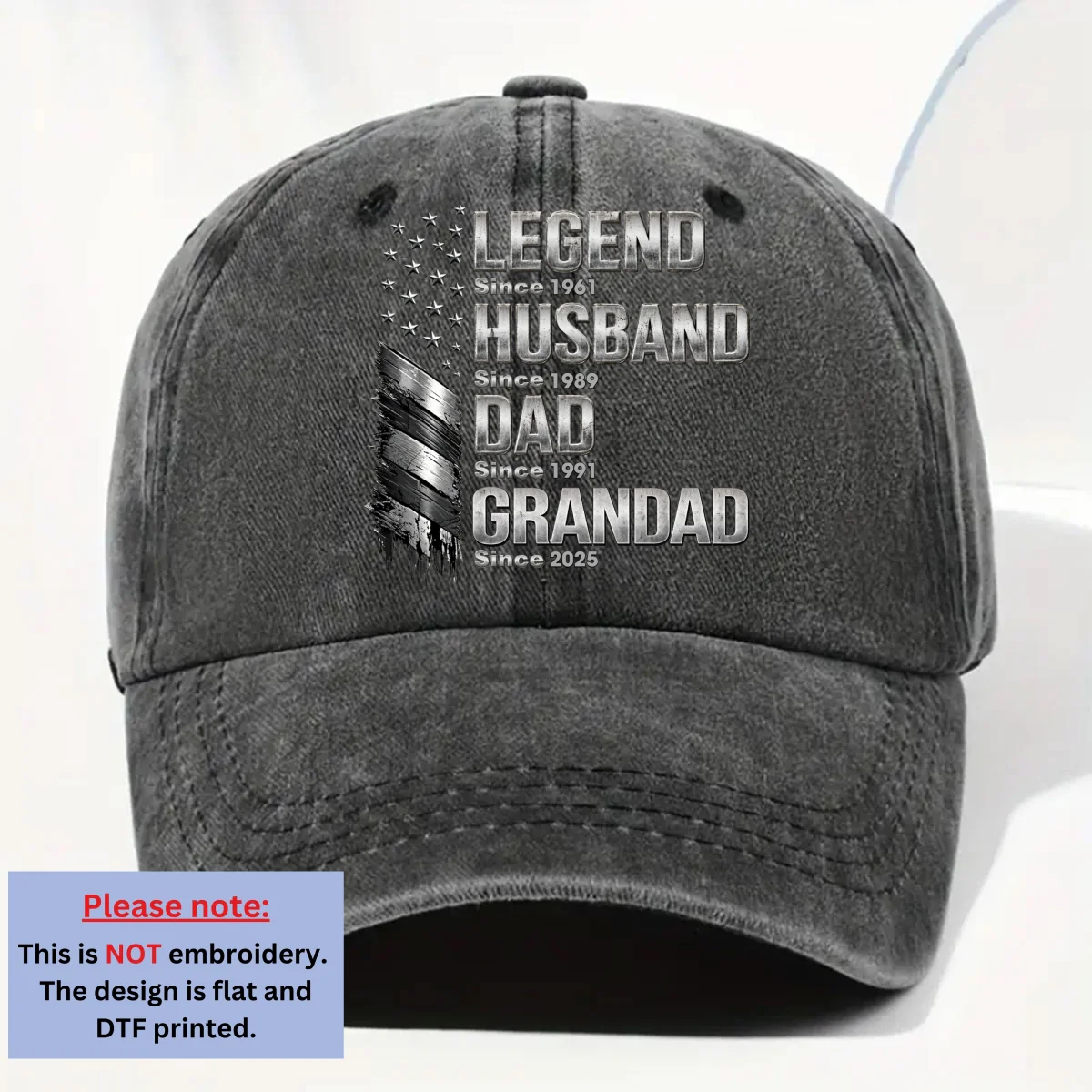 Family Built By A Legend - Personalized Custom Vintage Washed Denim Cap - Image 6