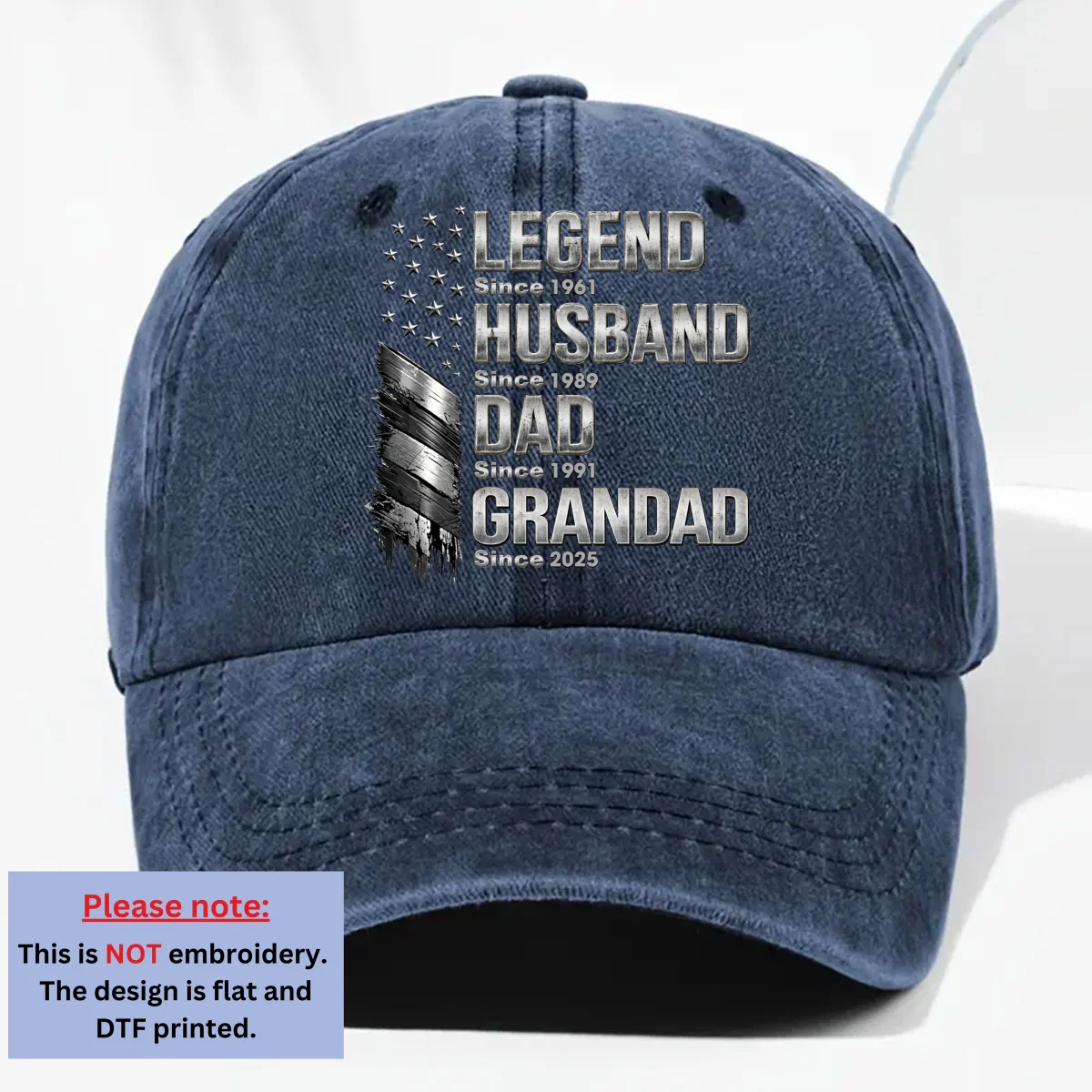 Family Built By A Legend - Personalized Custom Vintage Washed Denim Cap - Image 8