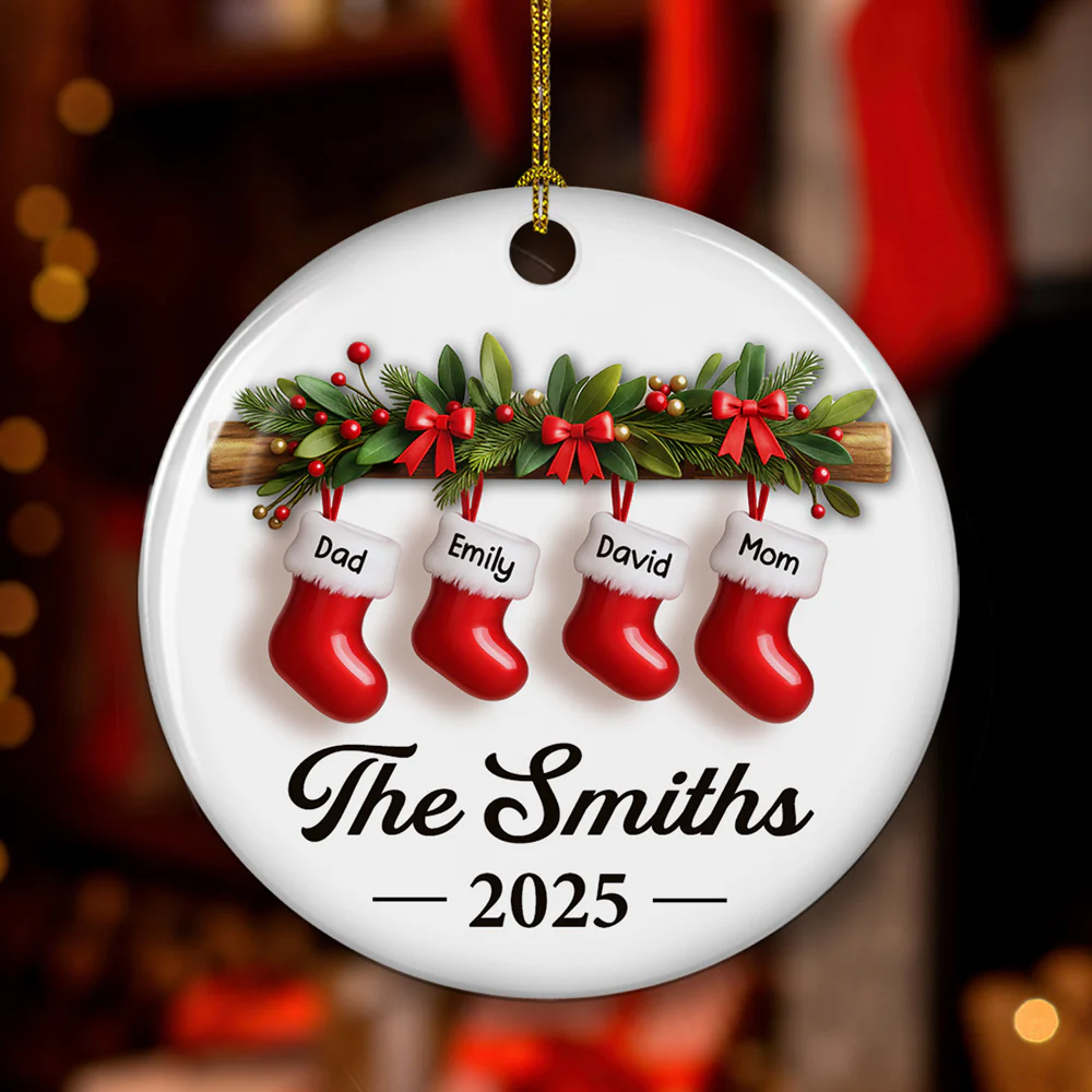 Family Christmas - Personalized Custom Ceramic Ornament - Image 2