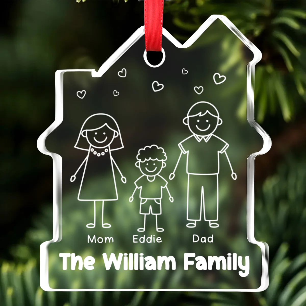 Family Christmas - Personalized Custom House Shaped Glass Ornament - Image 6