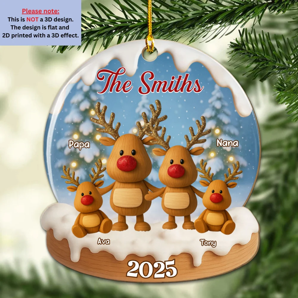 Family Christmas Reindeer - Personalized Custom Wood Ornament - Image 6