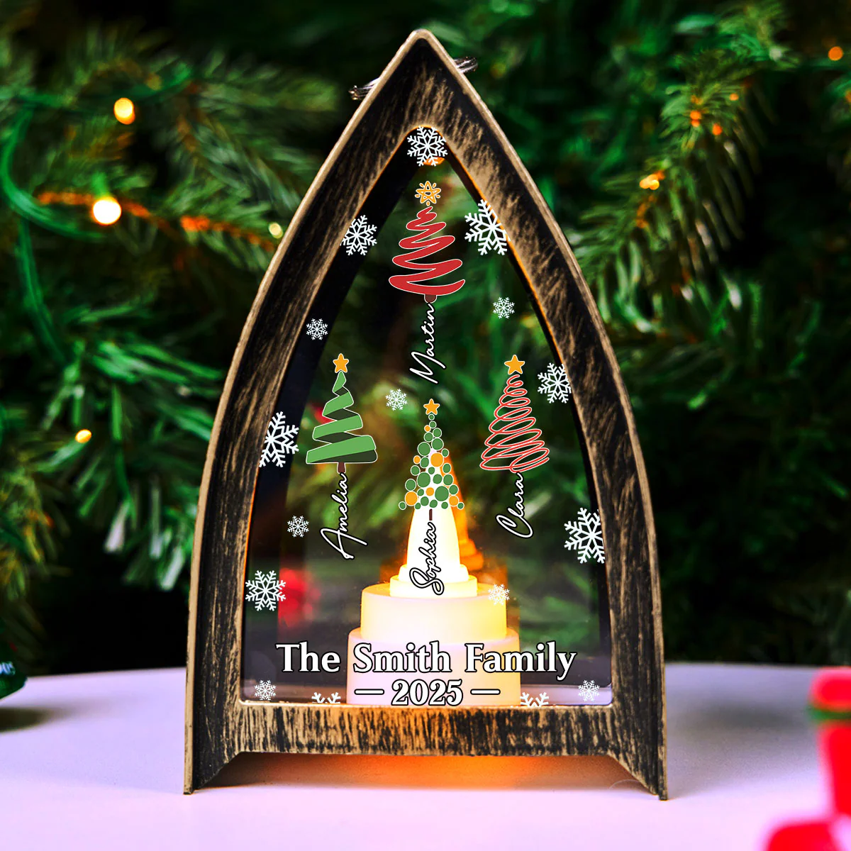 Family Christmas Tree Names - Personalized Custom Table Lantern