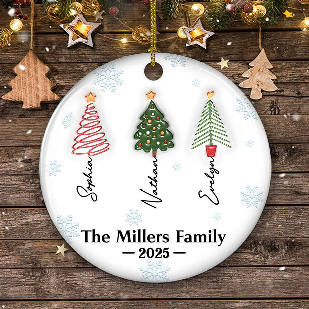 Family Christmas Tree Names Ver 2 - Personalized Custom 3D Inflated Effect Ceramic Ornament - Image 5