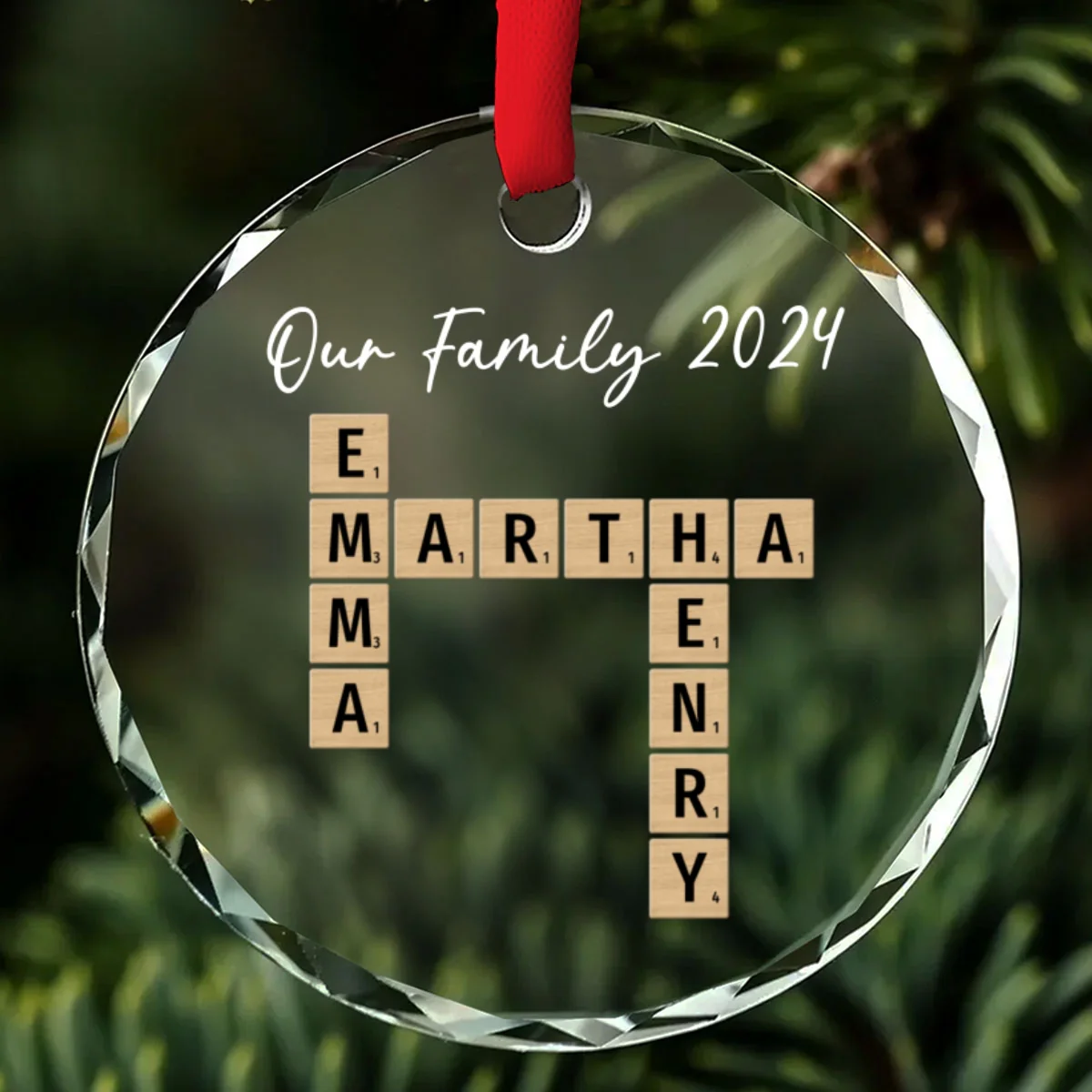 Family Besties Coworker Crossword Art - Personalized Custom Glass Ornament - Image 7
