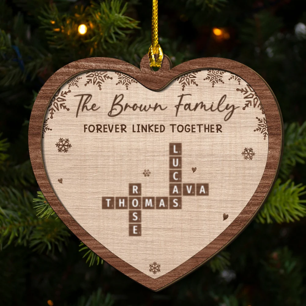 Family Crossword Heart Shape - Personalized Custom Freeshape 2-Layered Wood Ornament - Image 5