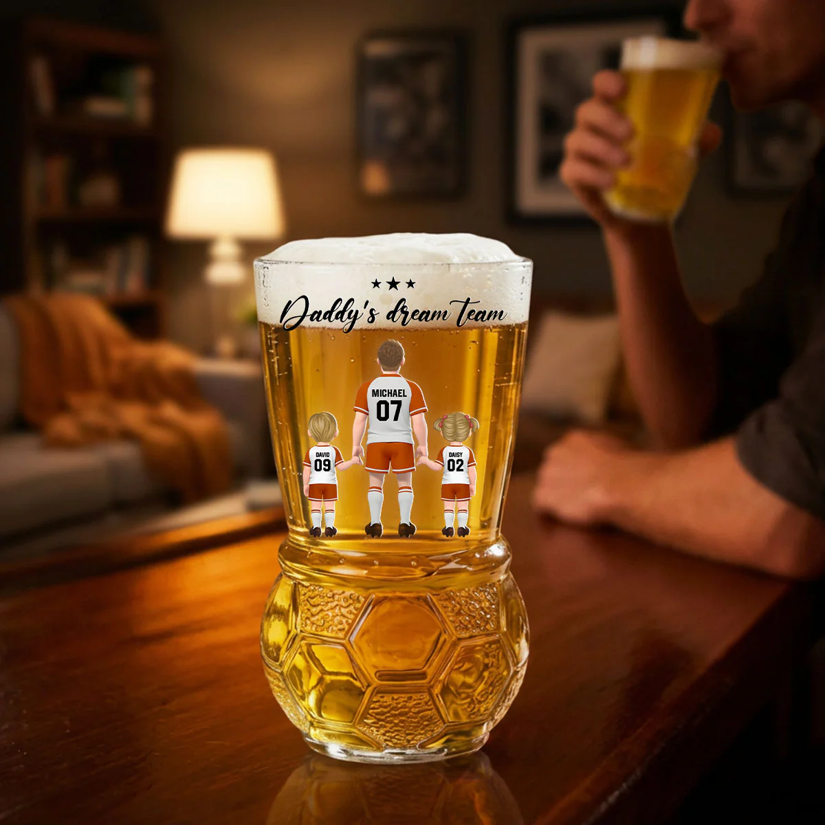 Family Goals - Personalized Custom Football Beer Glass - Image 5
