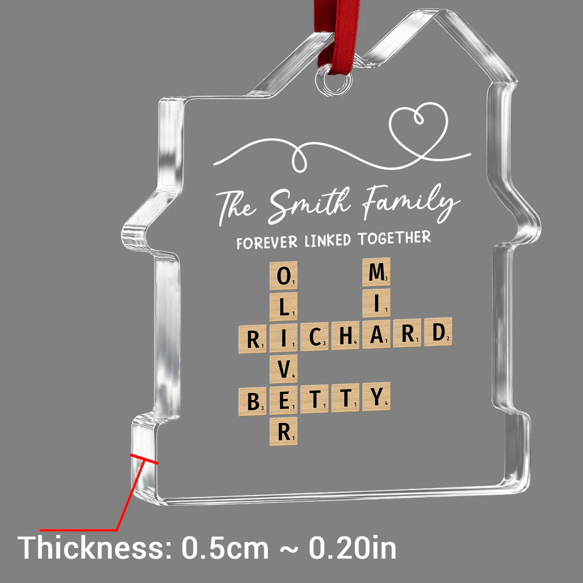 Family Hearts Forever Linked Together - Personalized Custom House Shaped Glass Ornament - Image 4