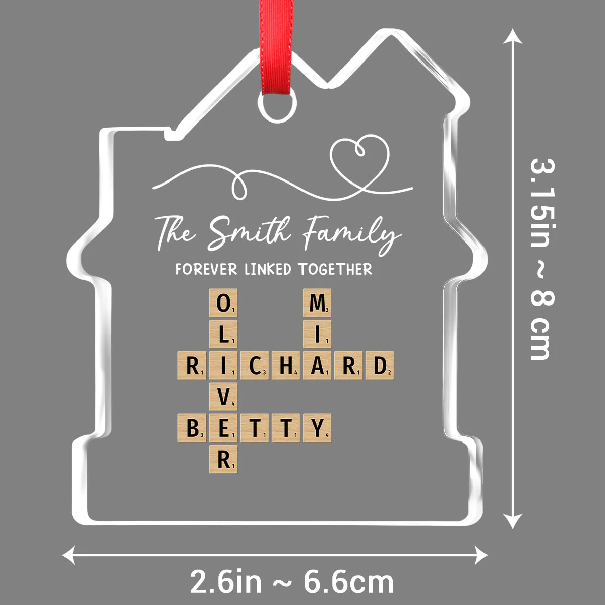 Family Hearts Forever Linked Together - Personalized Custom House Shaped Glass Ornament - Image 5