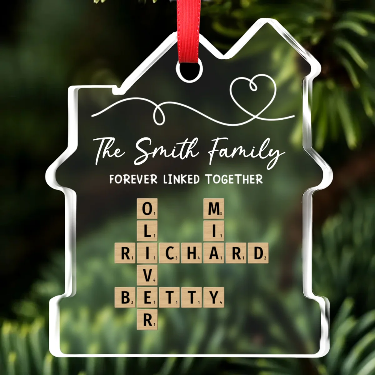 Family Hearts Forever Linked Together - Personalized Custom House Shaped Glass Ornament - Image 7