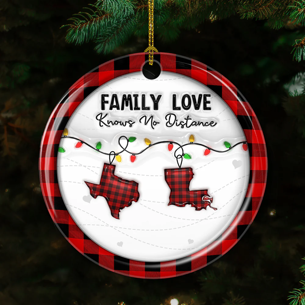 Family Love Know No Distance Red - Personalized Custom 3D Effect Ceramic Ornament - Image 2