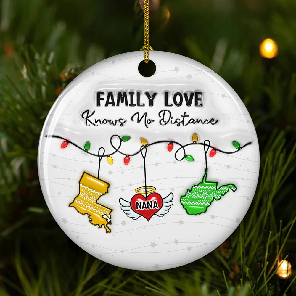 Family Love Knows No Distance Angel Wings - Personalized Custom 3D Inflated Effect Ceramic Ornament - Image 4