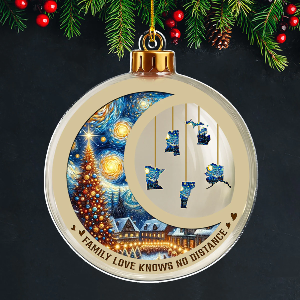 Family Love Knows No Distance Christmas Night - Personalized Custom Acrylic Ornament - Image 4