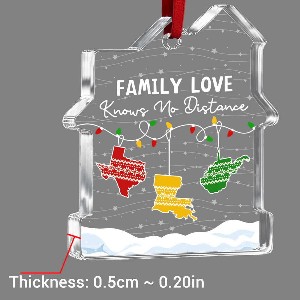 Family Love Knows No Distance - Personalized Custom House Shaped Glass Ornament - Image 5