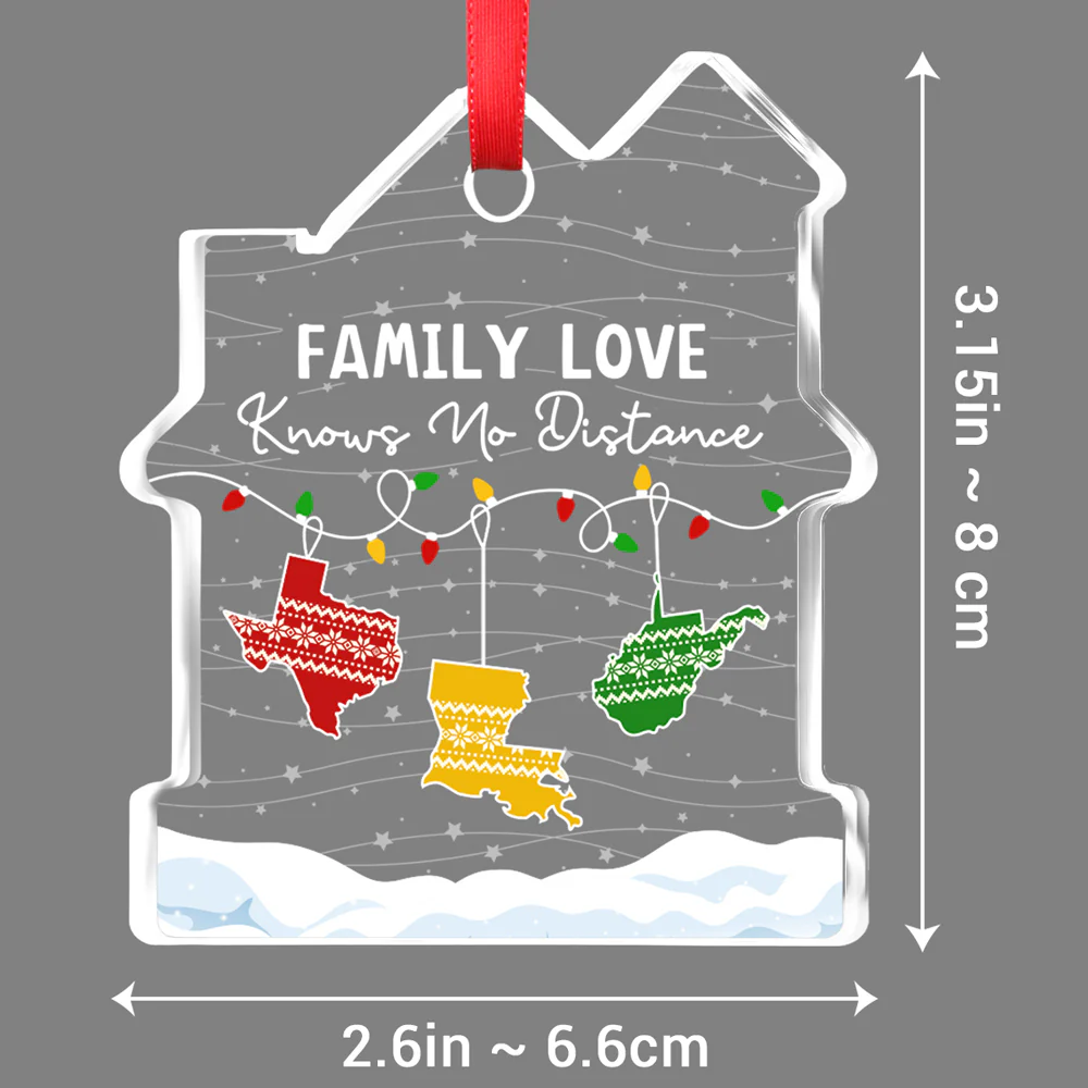 Family Love Knows No Distance - Personalized Custom House Shaped Glass Ornament - Image 6