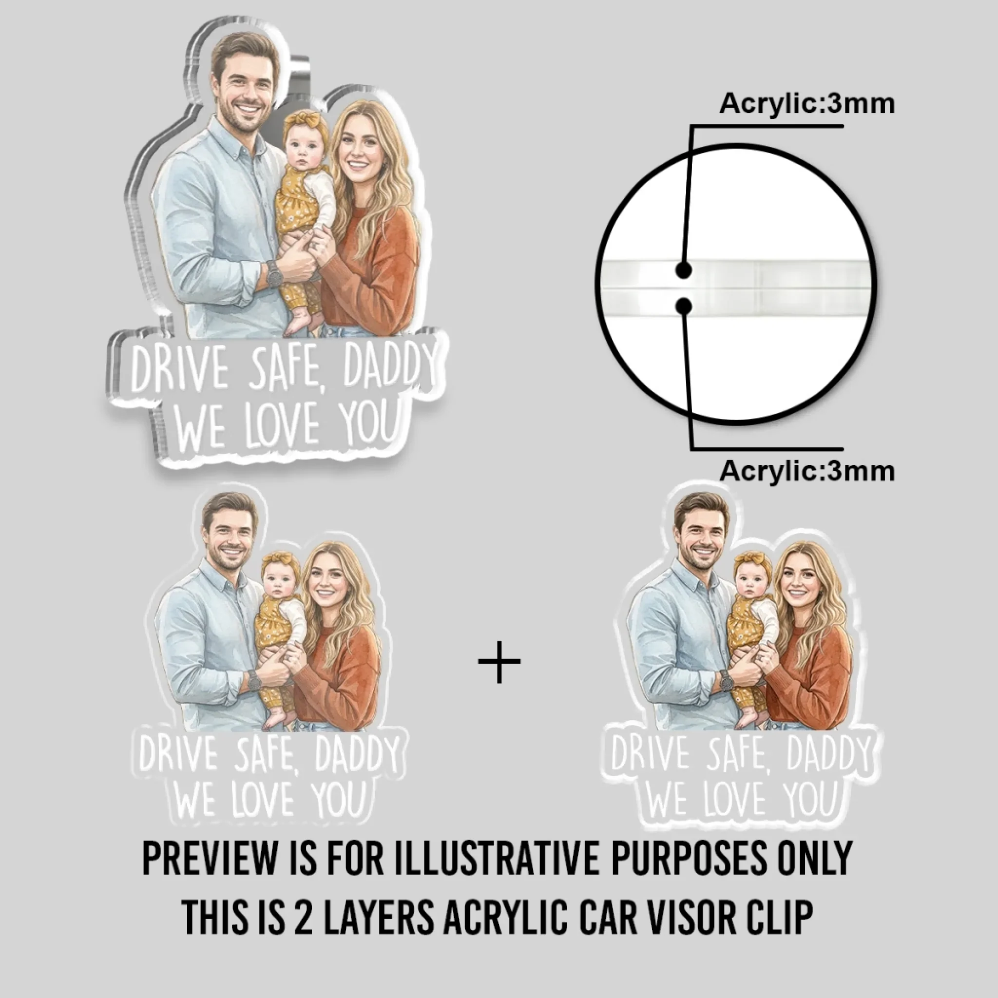 Family Love You - Personalized Custom Acrylic Car Visor Clip - Image 5