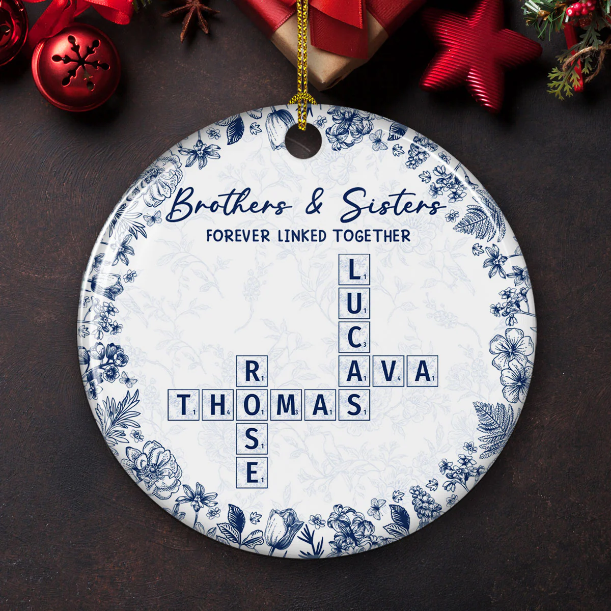 Family Ties Never Fade - Personalized Custom Ceramic Ornament - Image 3