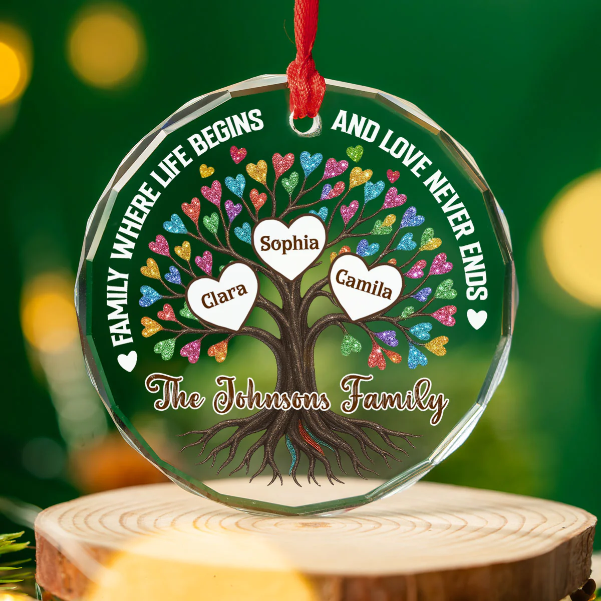 Family Tree Love - Personalized Custom Glass Ornament - Image 4