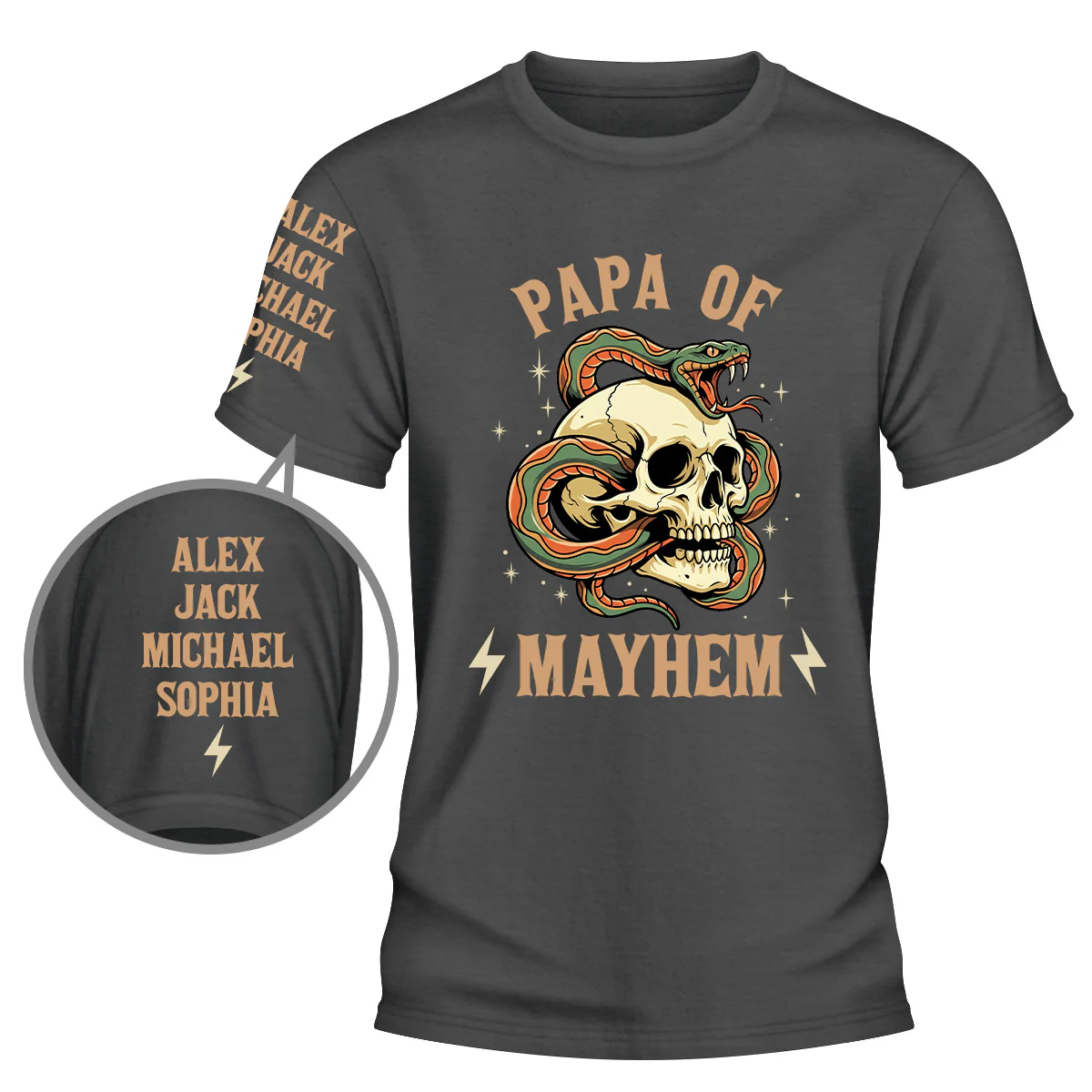 Father Of Mayhem - Personalized Custom Shirt With Design On Sleeve - Image 2