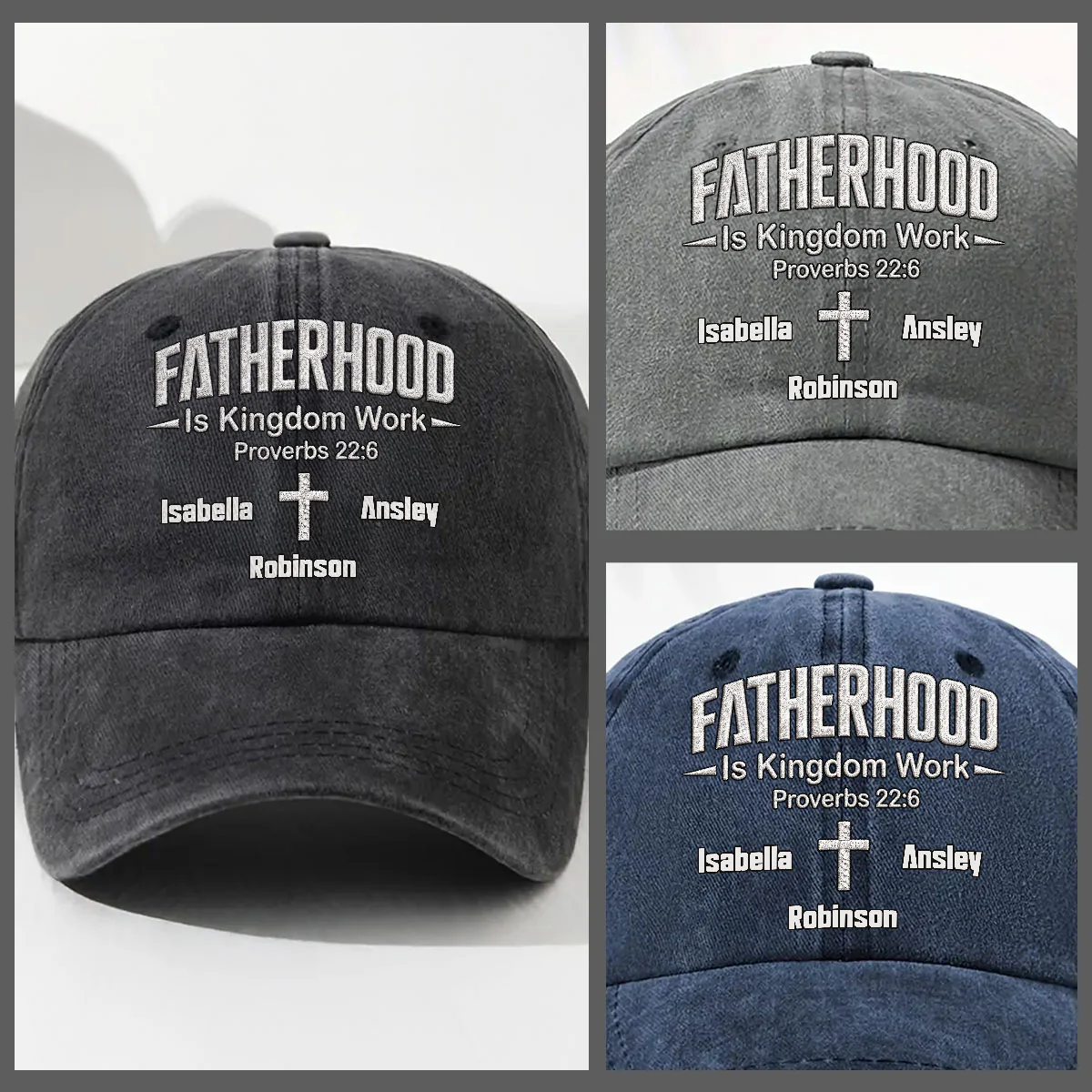 Fatherhood Is Kingdom Work - Personalized Custom Vintage Washed Denim Cap - Image 3