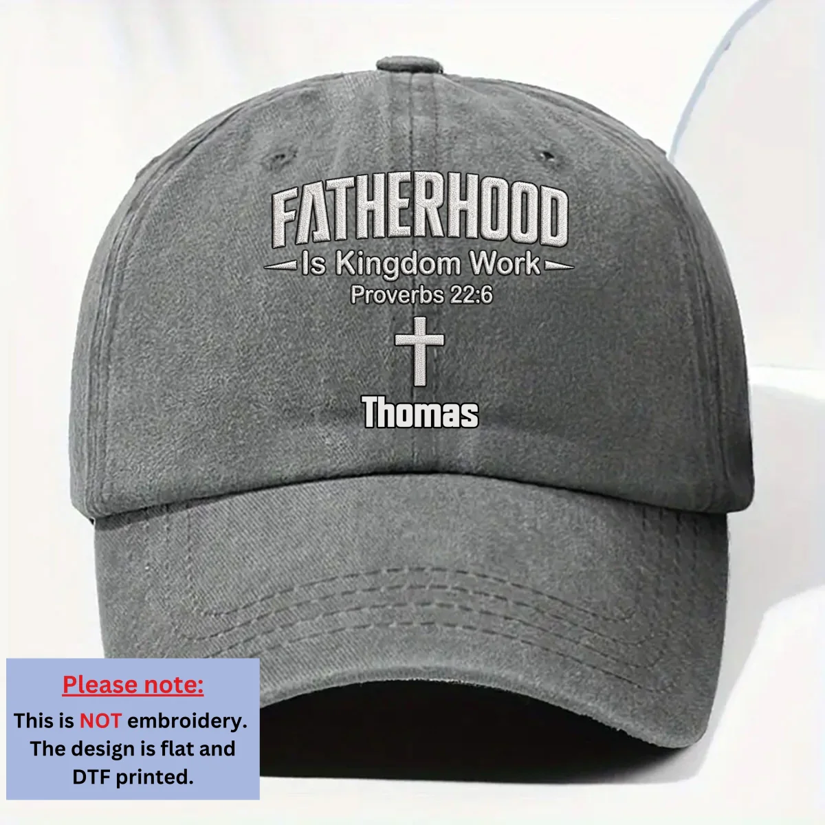 Fatherhood Is Kingdom Work - Personalized Custom Vintage Washed Denim Cap - Image 7