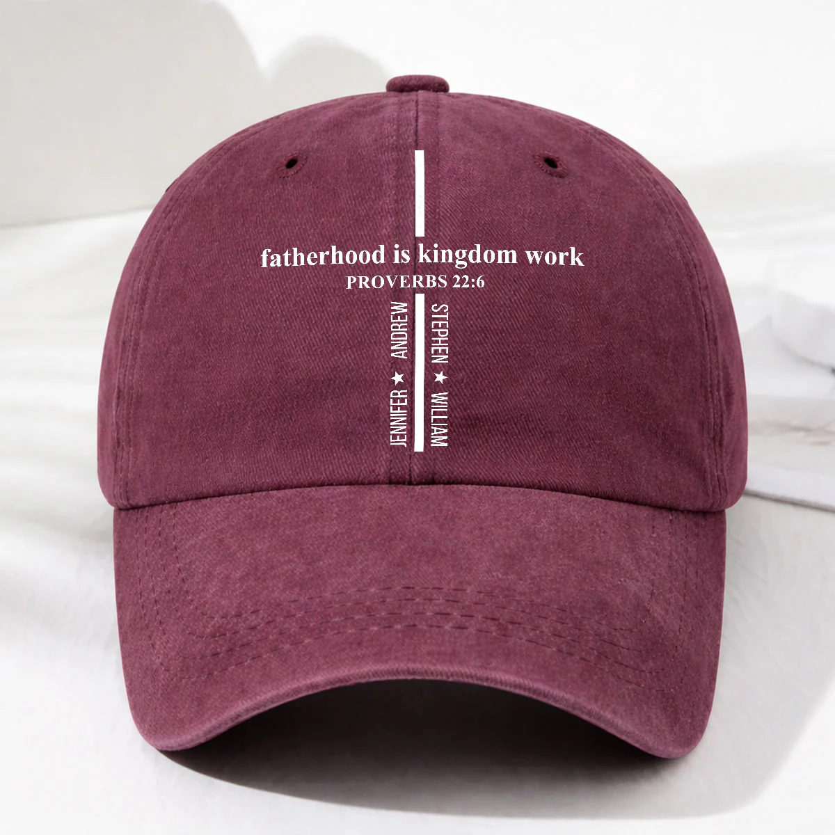 Fatherhood Is Kingdom Work - Personalized Custom Vintage Washed Denim Cap - Image 5