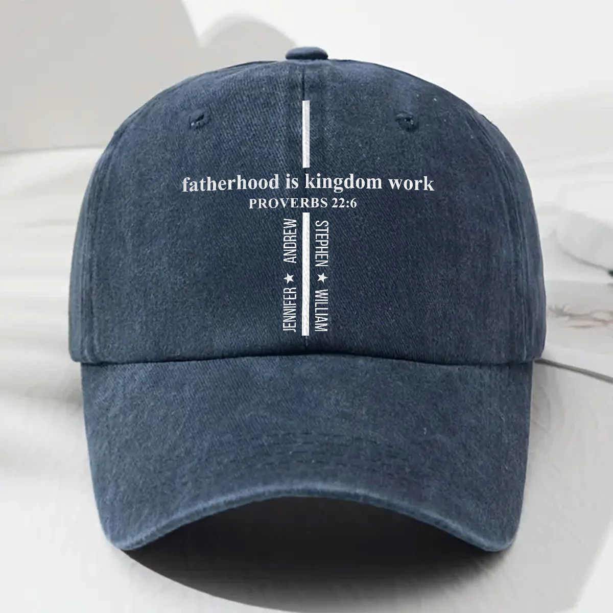 Fatherhood Is Kingdom Work - Personalized Custom Vintage Washed Denim Cap - Image 6