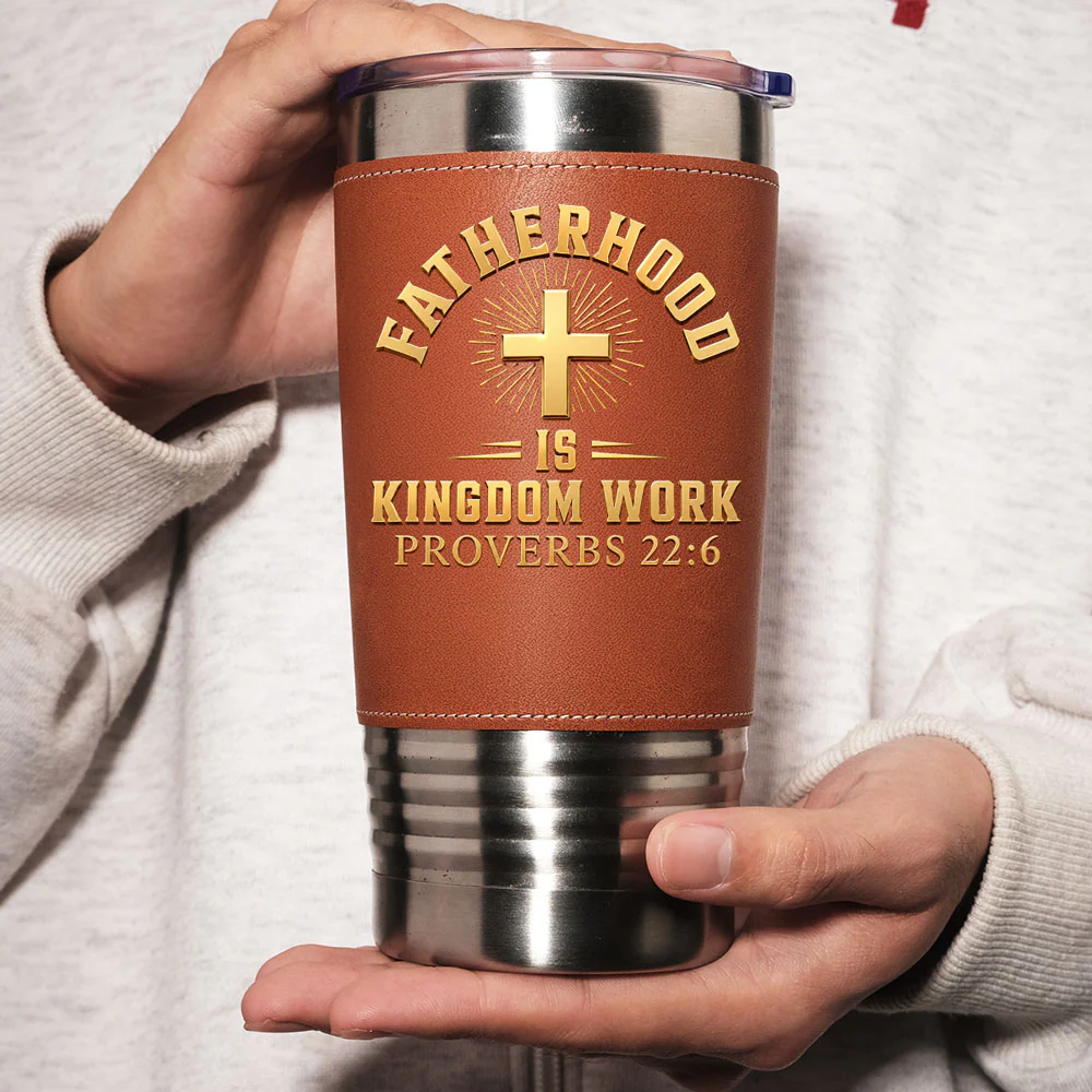 Fatherhood - Personalized Custom Leather Tumbler - Image 4