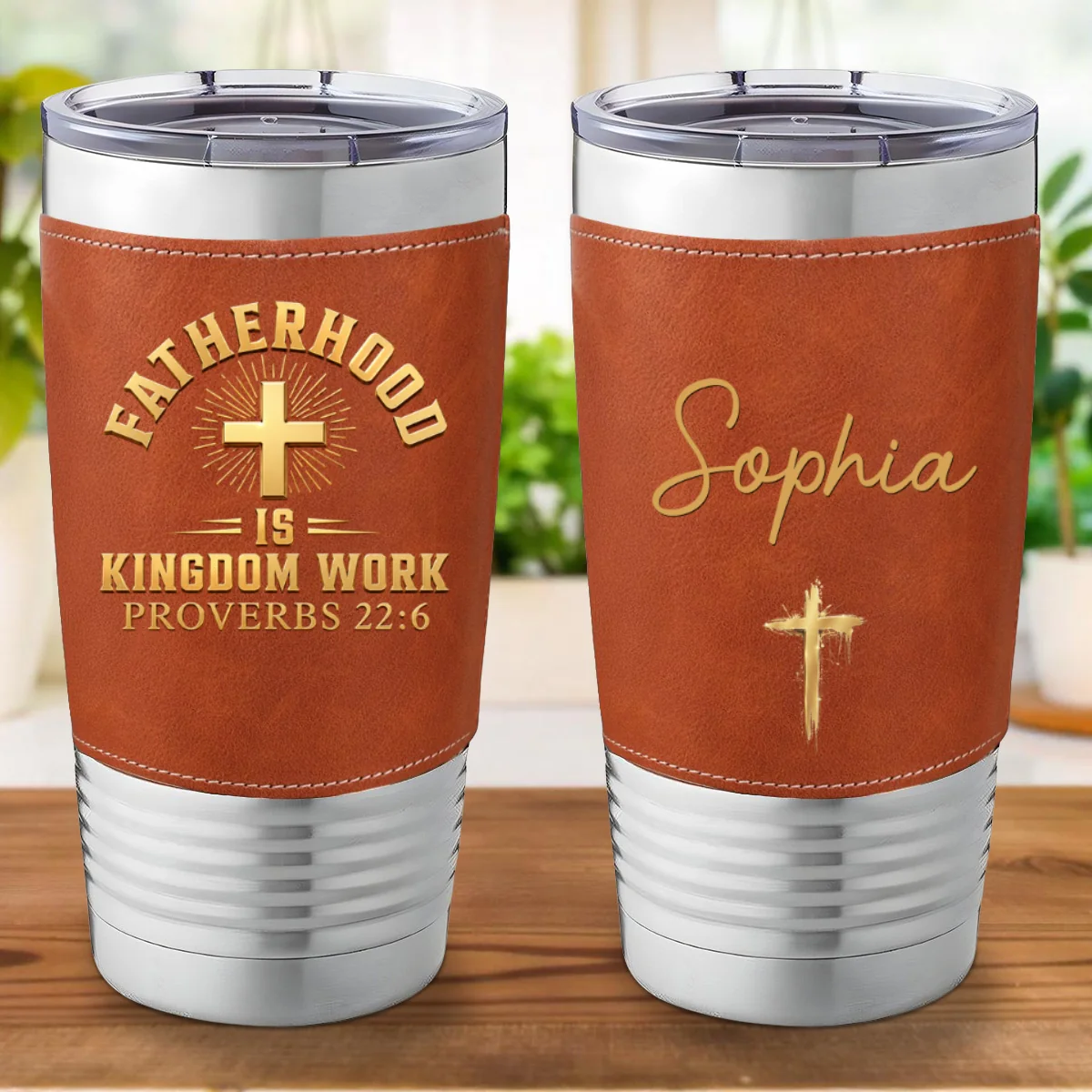 Fatherhood - Personalized Custom Leather Tumbler - Image 7
