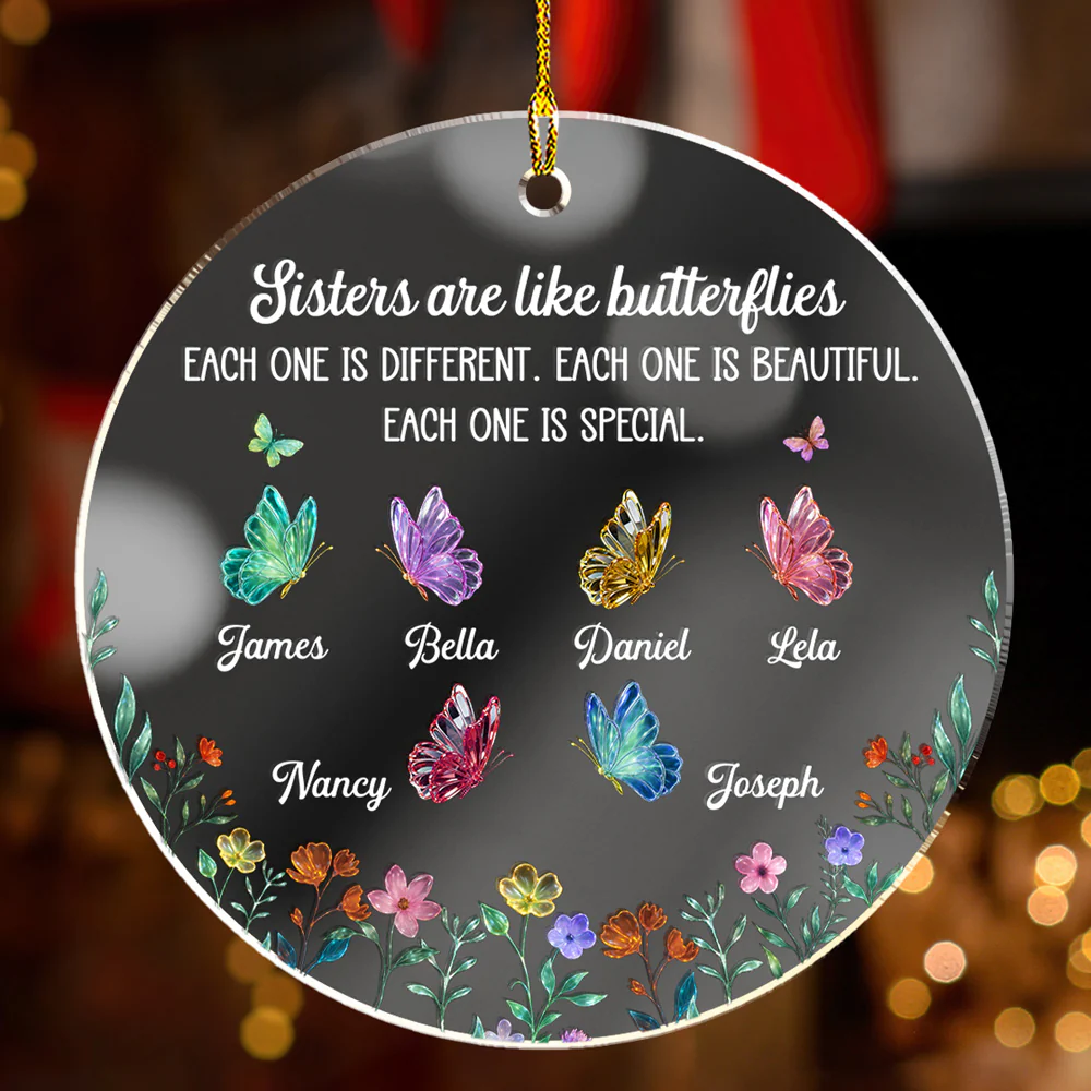 Festive Sister Love - Personalized Custom Mirrored Acrylic Ornament - Image 4