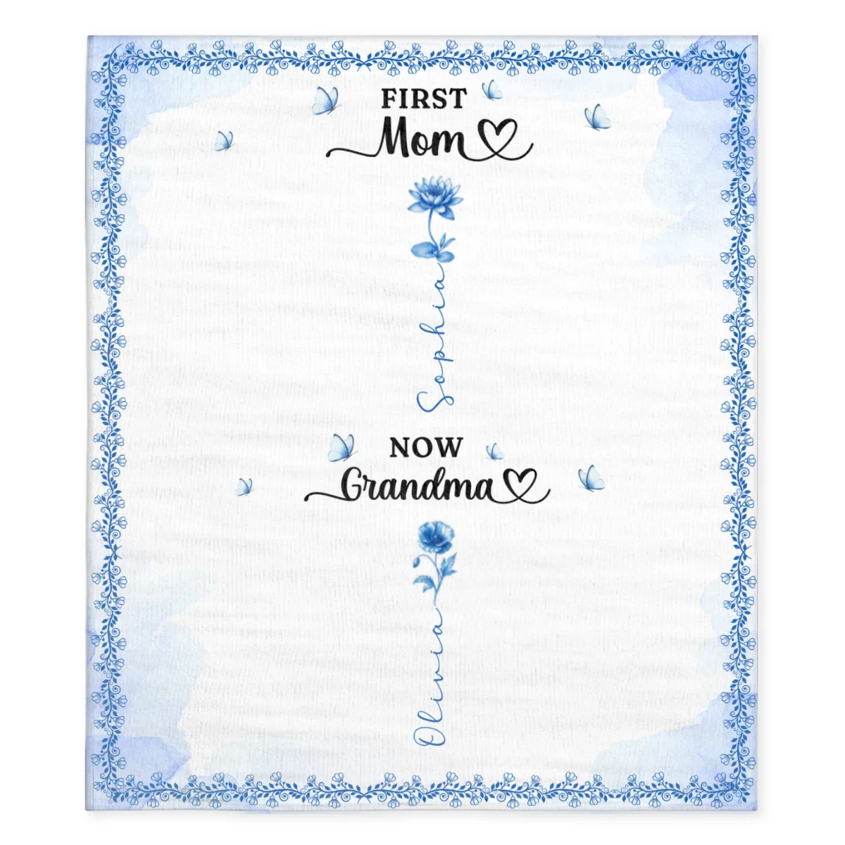 First And Now Blue - Personalized Custom Fleece Blanket - Image 6
