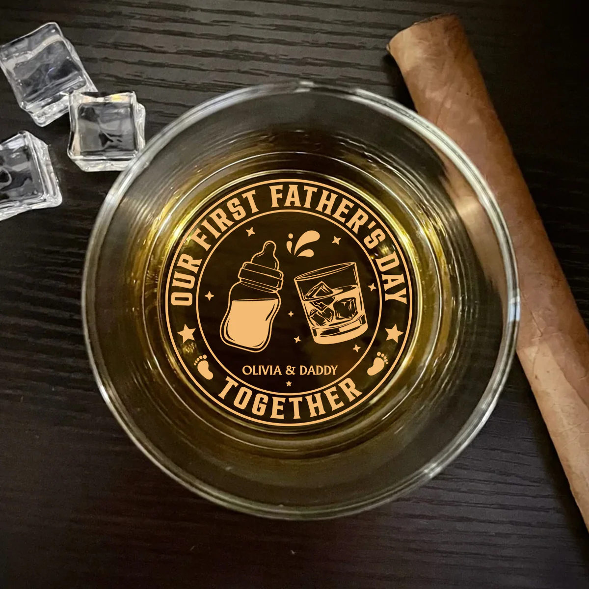 First Cheers As Daddy - Personalized Custom Engraved Whiskey Glass - Image 4