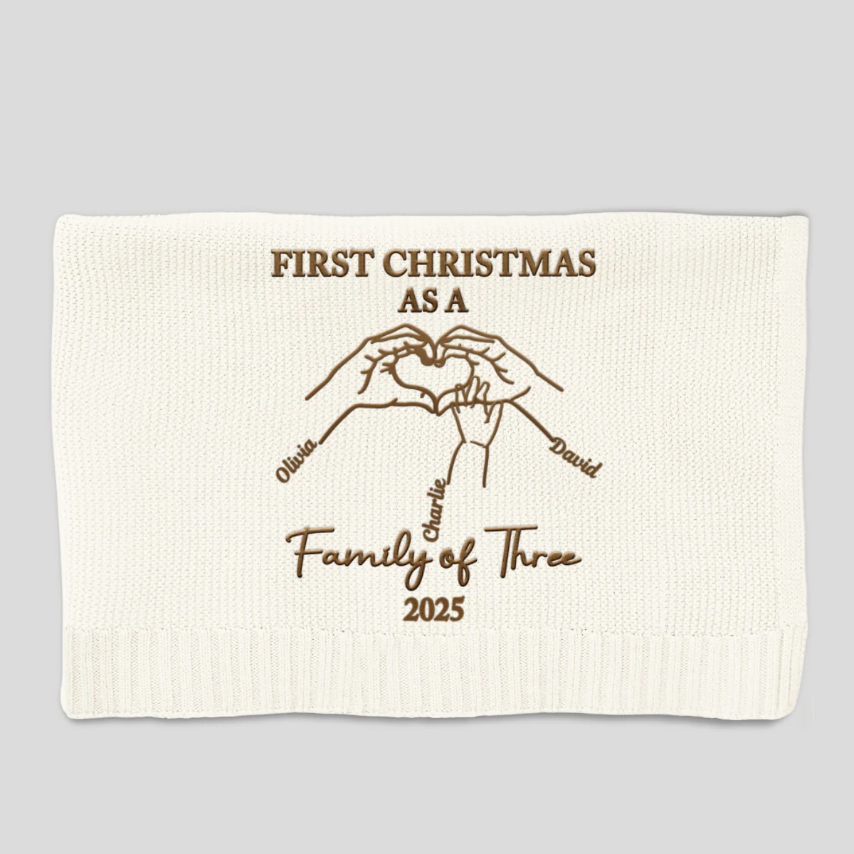 First Christmas Family Of Three - Personalized Custom Embroidered Knitted Baby Blanket - Image 10