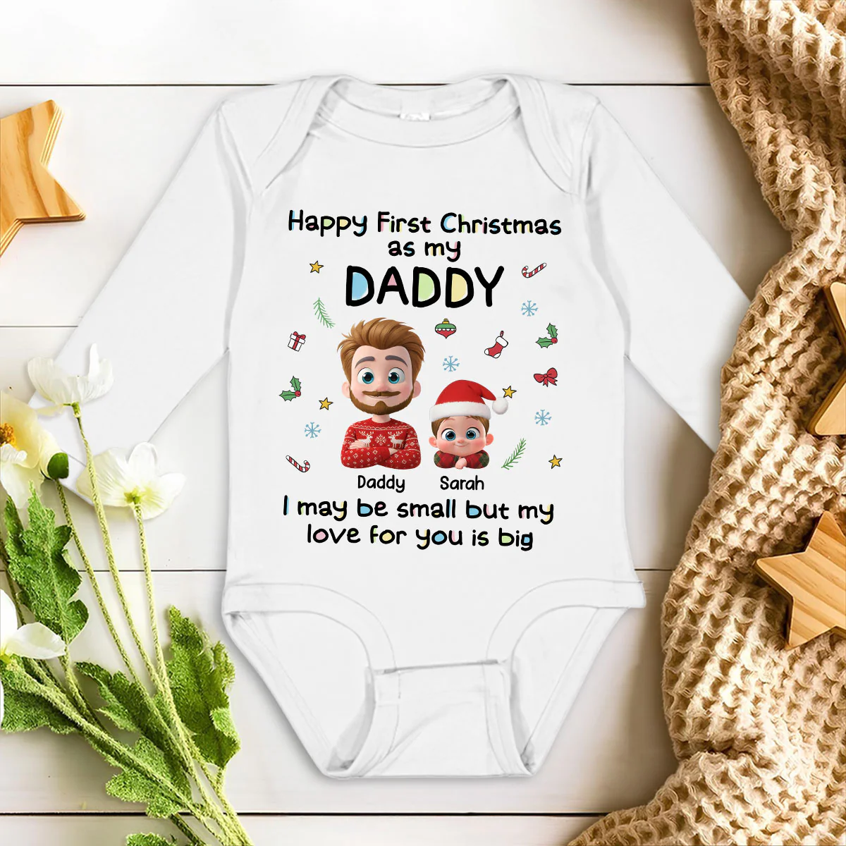First Christmas With Baby - Personalized Custom Long Sleeve Baby Onesie - Image 2