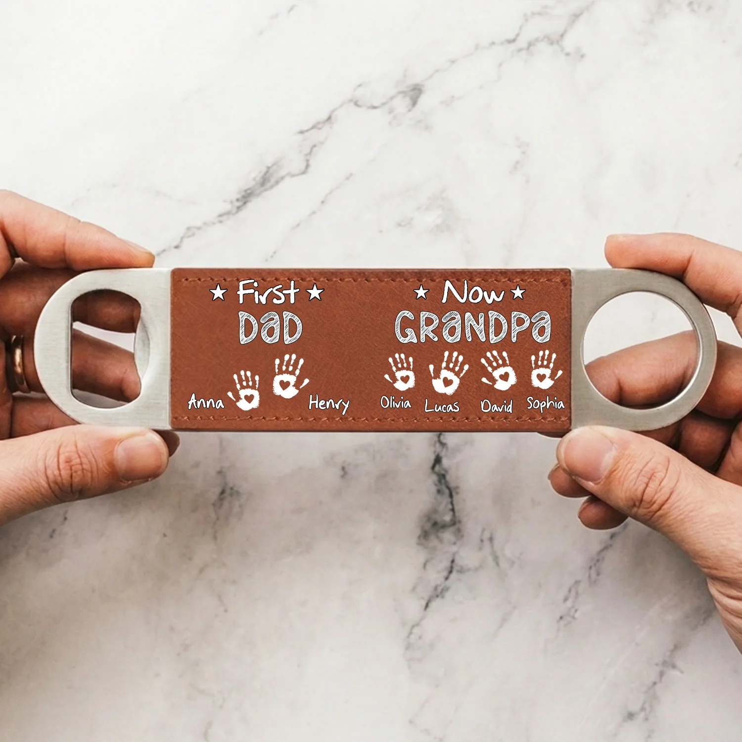 First Dad Now Grandpa - Personalized Custom Leather Bottle Opener - Image 2