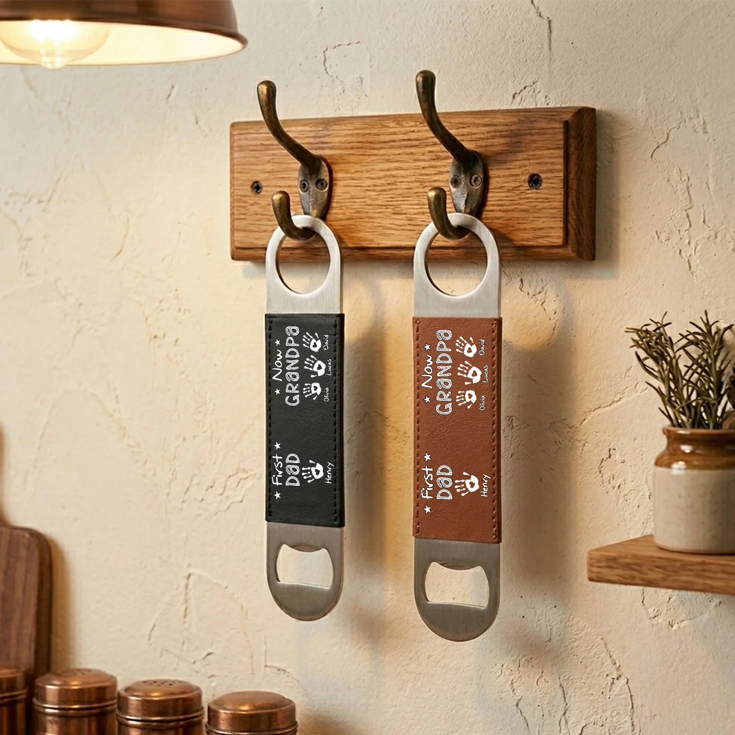 First Dad Now Grandpa - Personalized Custom Leather Bottle Opener - Image 4