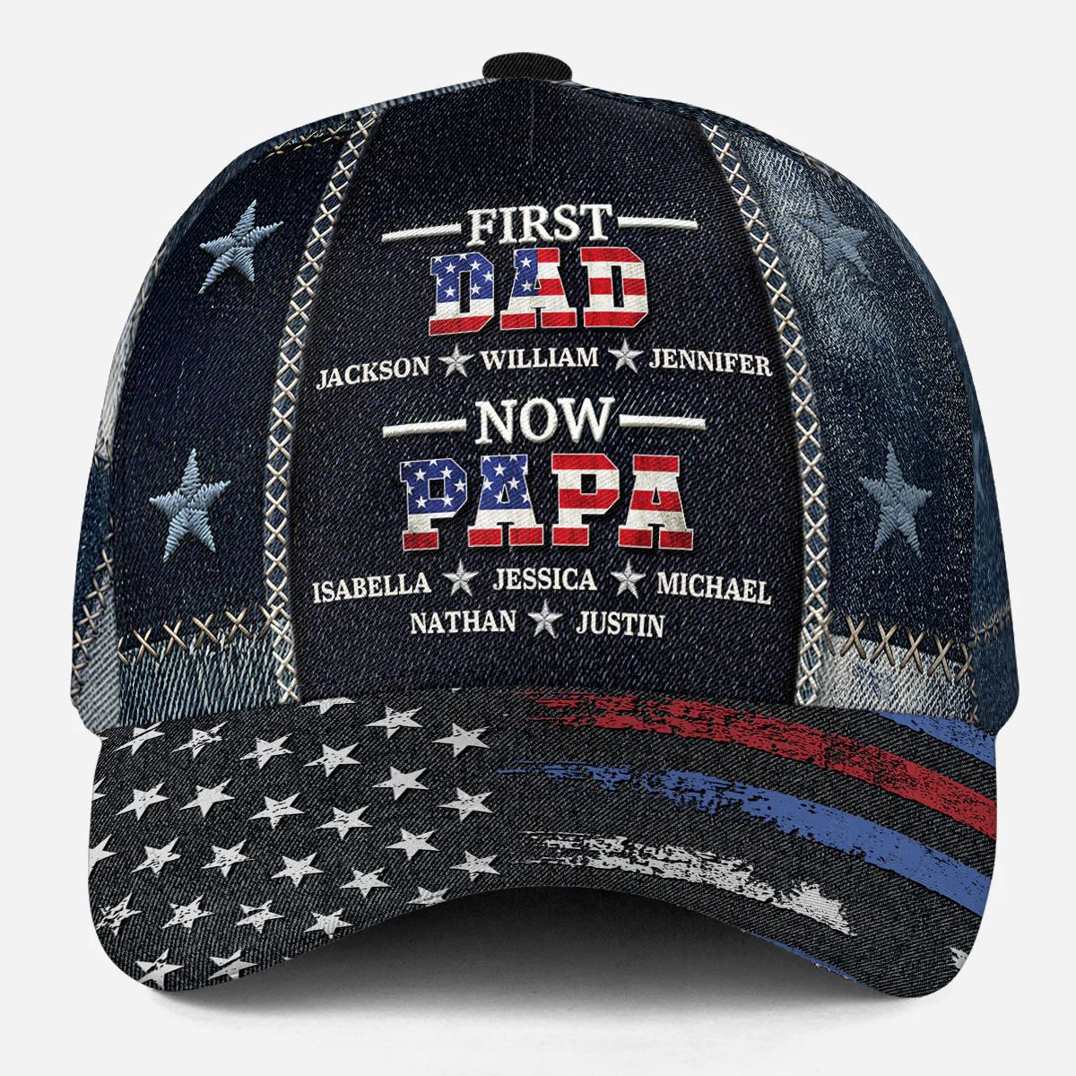 First Dad Now Papa American Flag - Personalized Custom Classic Cap