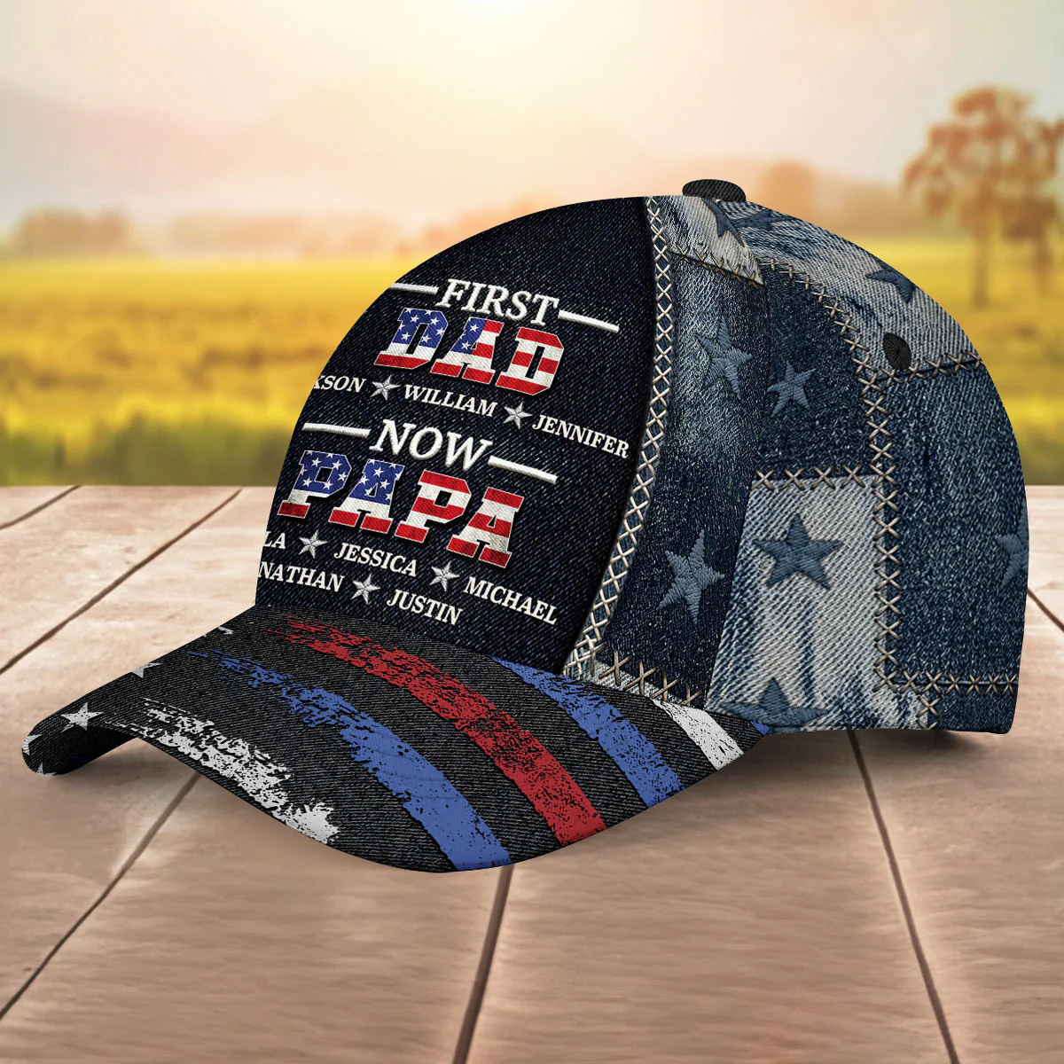 First Dad Now Papa American Flag - Personalized Custom Classic Cap - Image 3
