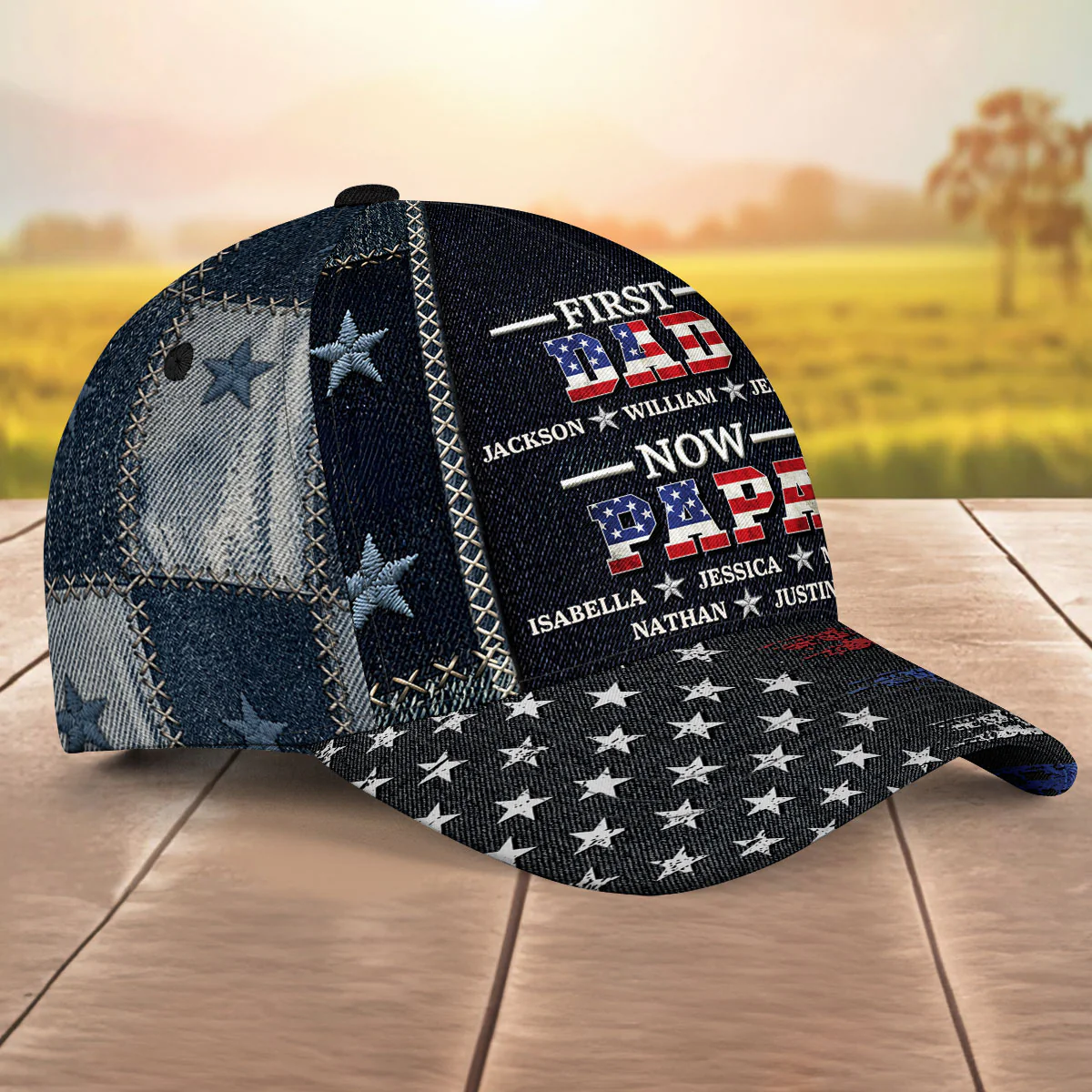 First Dad Now Papa American Flag - Personalized Custom Classic Cap - Image 4