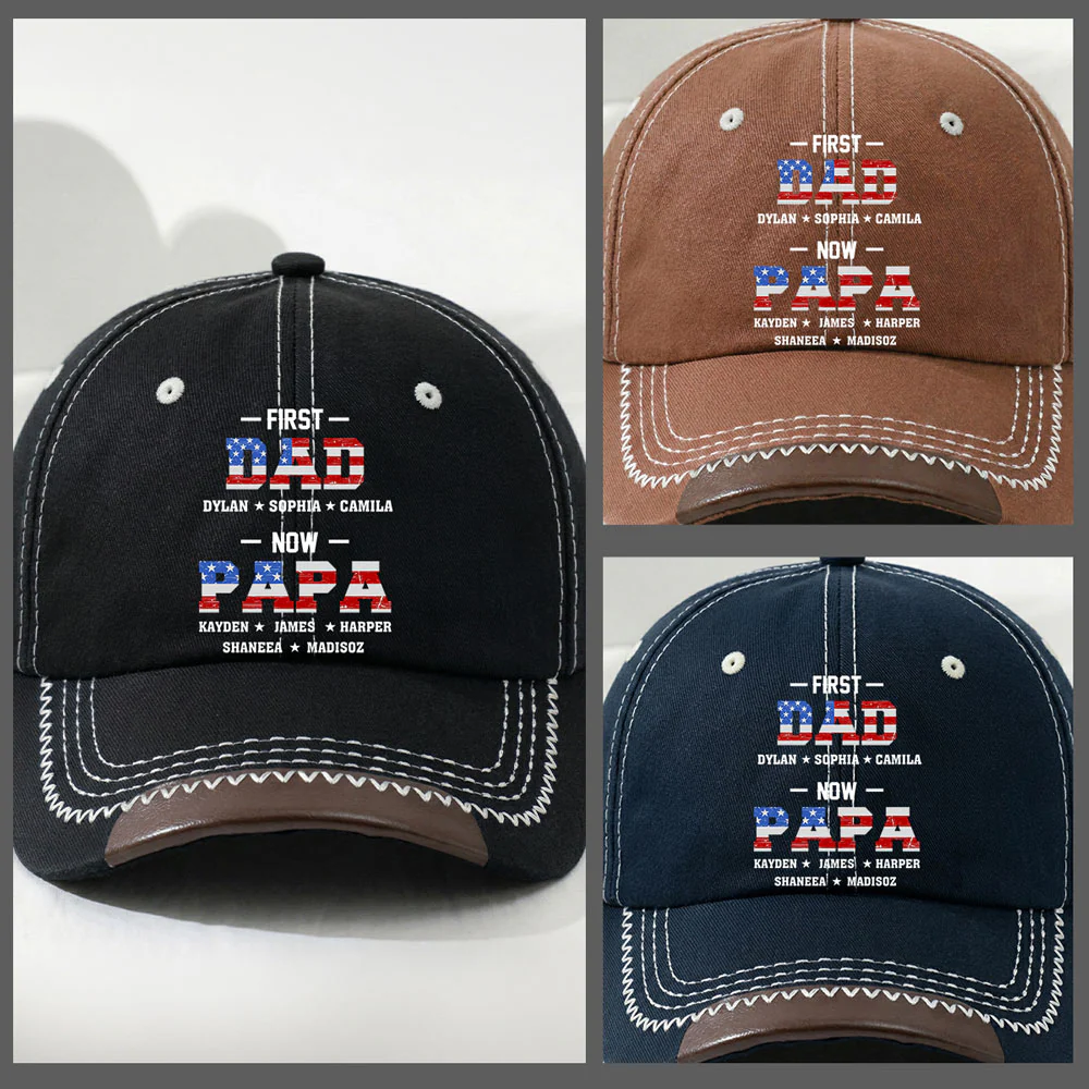 First Dad Now Papa - Personalized Custom Vintage Soft Baseball Cap - Image 3