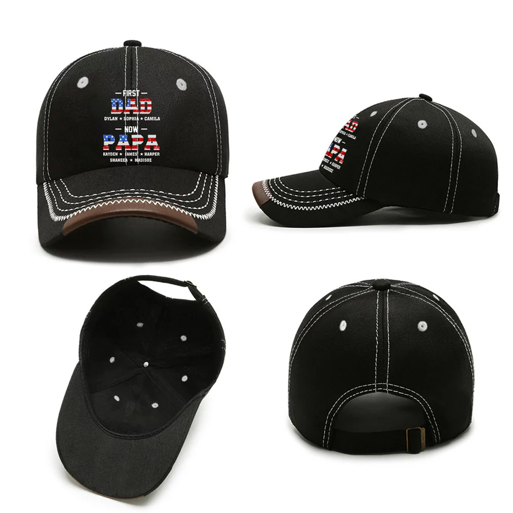 First Dad Now Papa - Personalized Custom Vintage Soft Baseball Cap - Image 5