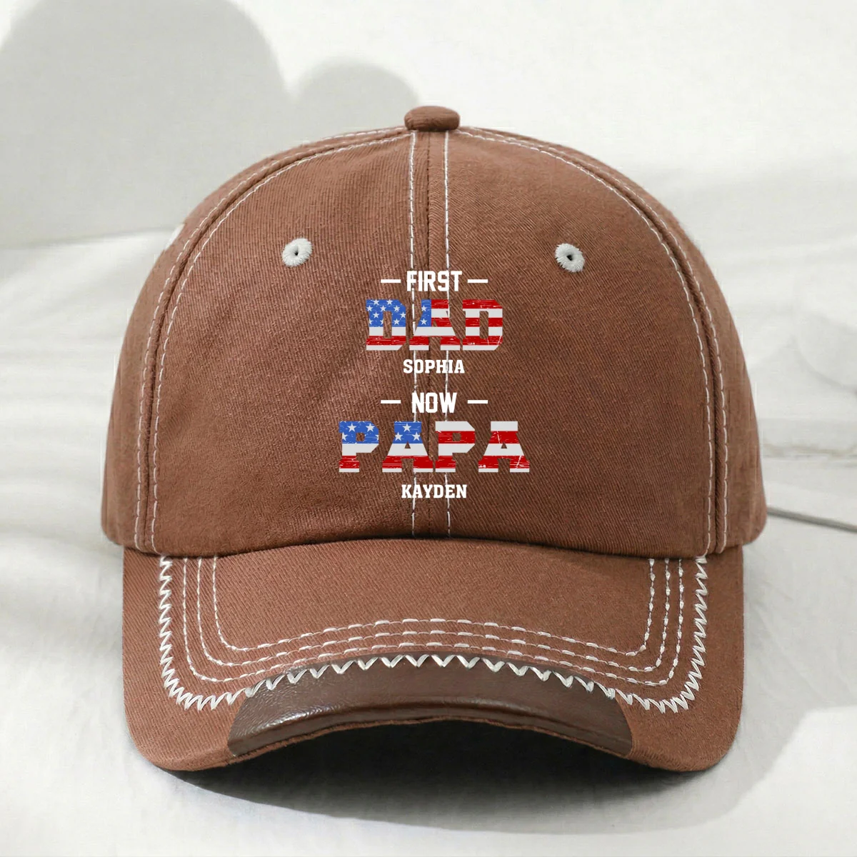 First Dad Now Papa - Personalized Custom Vintage Soft Baseball Cap - Image 8