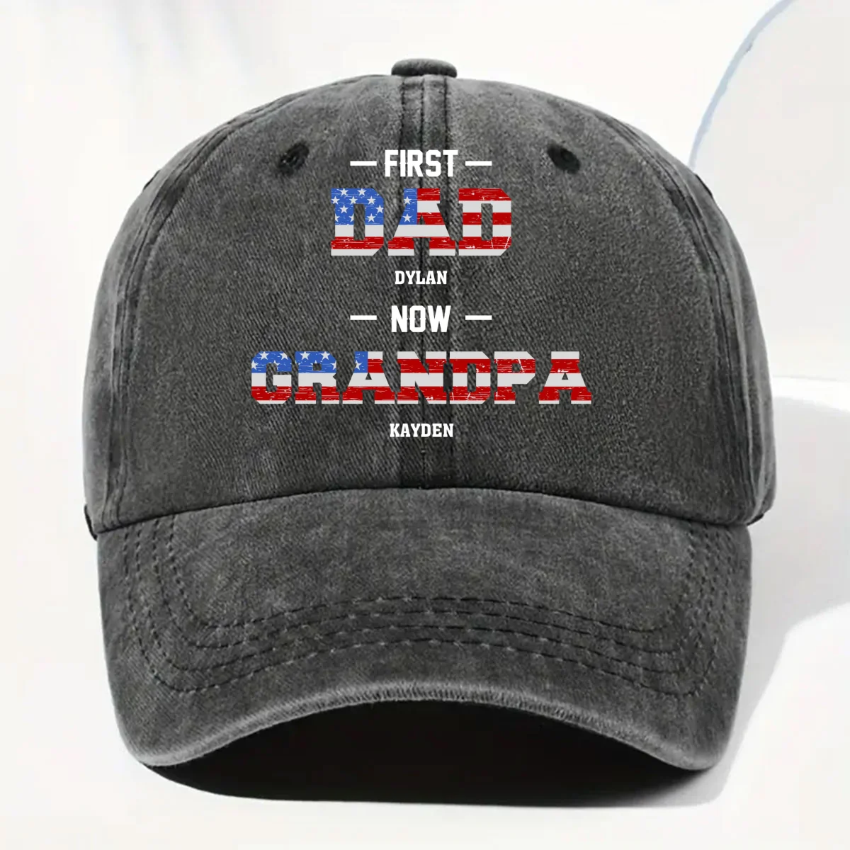First Dad Now Papa - Personalized Custom Vintage Washed Denim Cap - Image 6