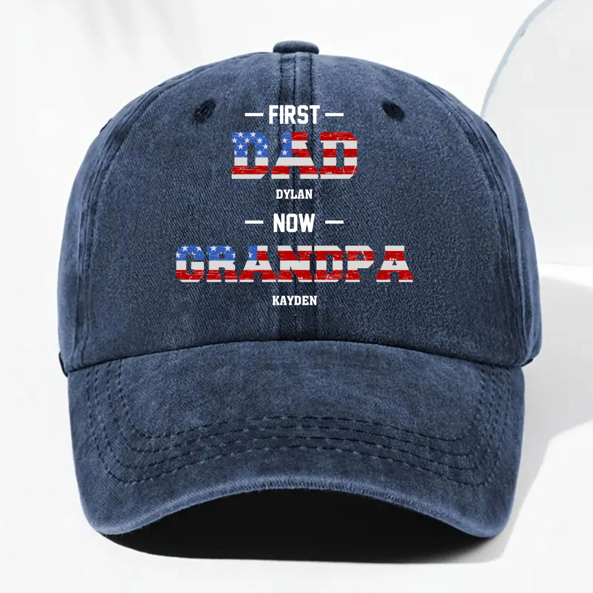 First Dad Now Papa - Personalized Custom Vintage Washed Denim Cap - Image 8