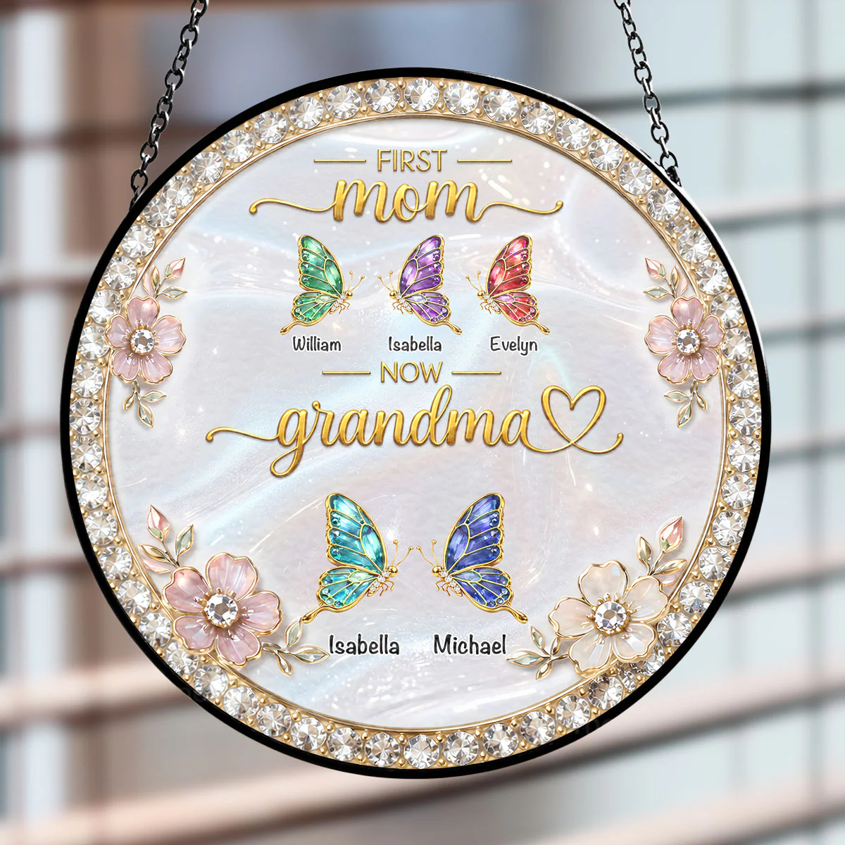 First Mom Now Grandma 2 - Personalized Custom Window Hanging Suncatcher - Image 2