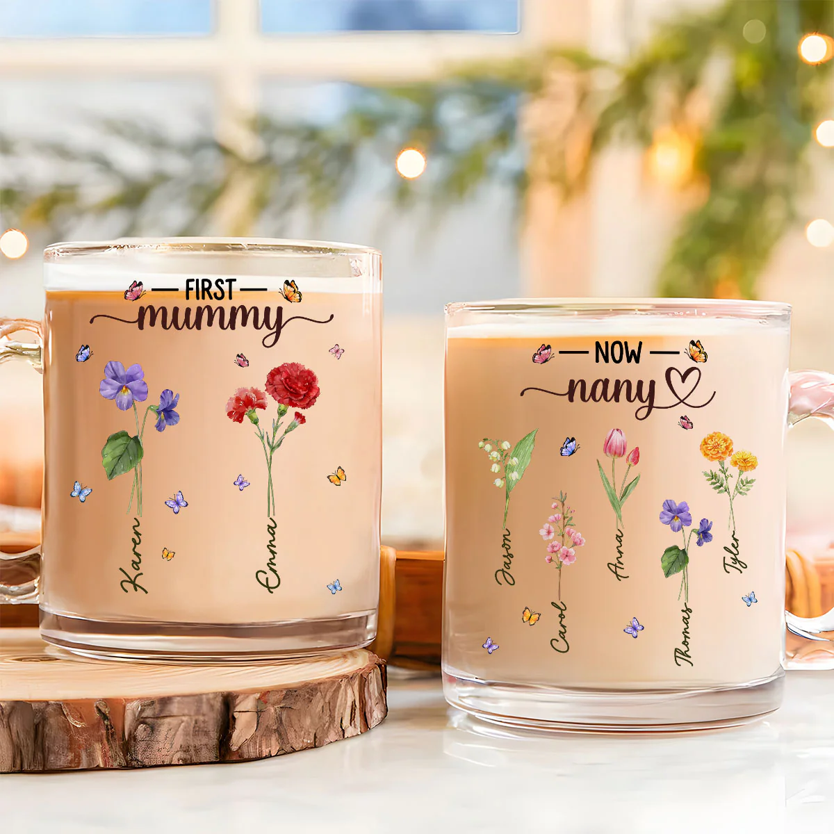 Grandma Birthmonth Flower - Personalized Custom Glass Mug - Image 3